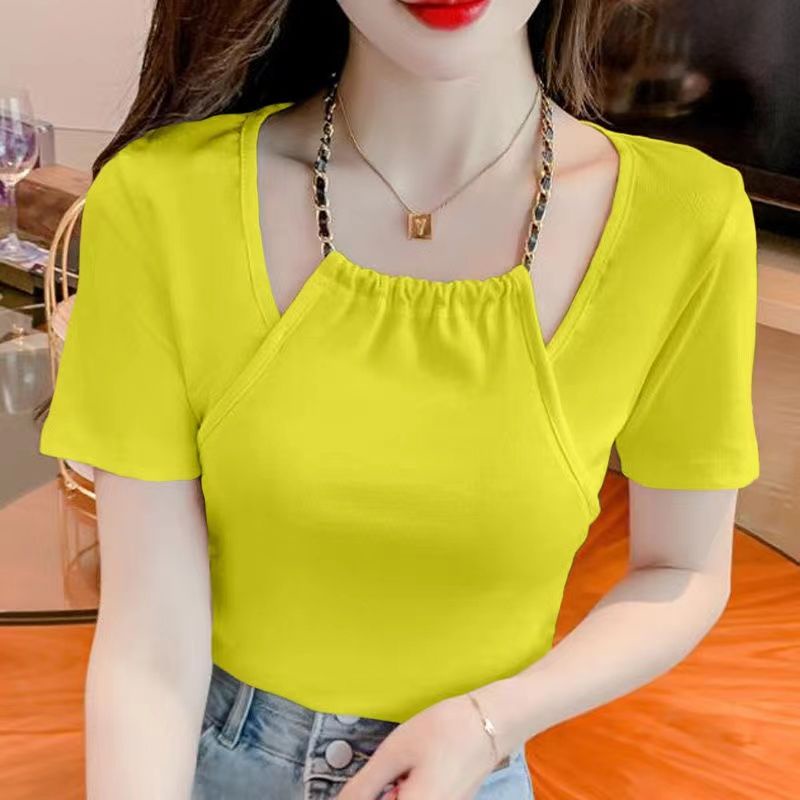 Áo Thun Ngắn Tay Màu Sắc Đơn Giản Thời Trang Cho Nữ
