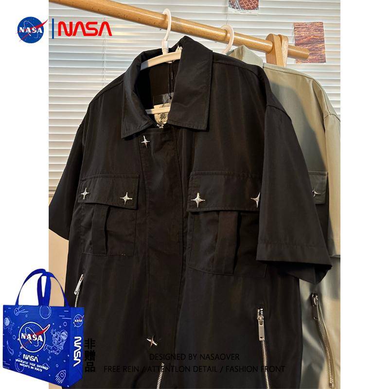 【luckin men's】áo sơ mi，áo thun unisex，áo thun form rộng，áo nam đẹp，đồ bộ nam，áo phông，thời trang nam，Nasa đồng thương hiệu american star trang trí áo sơ mi ngắn tay 2023 new hip hop puppy đẹp trai váy làm việc áo khoác dây kéo cho nam giới，xan