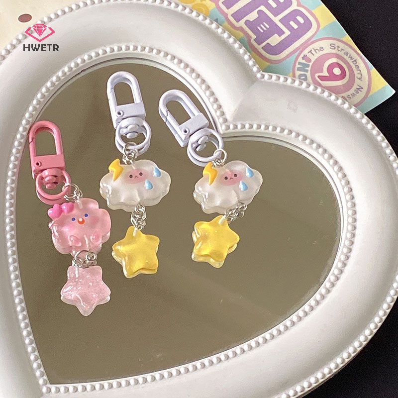 Hwetr phim hoạt hình dễ thương cloud star keychain pentagram key chain cho bé gái trang trí trẻ em vòng chìa khóa trang sức mới