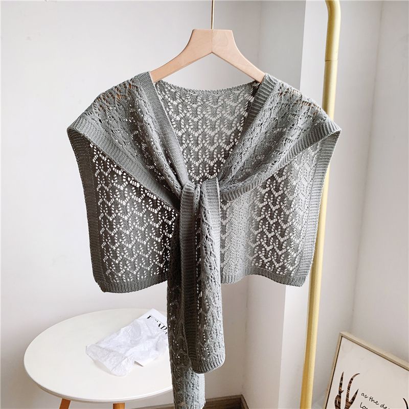 Shawl women ultra-light thin hollow knitted shawl new style high-end air conditioning room knotted small waistcoat