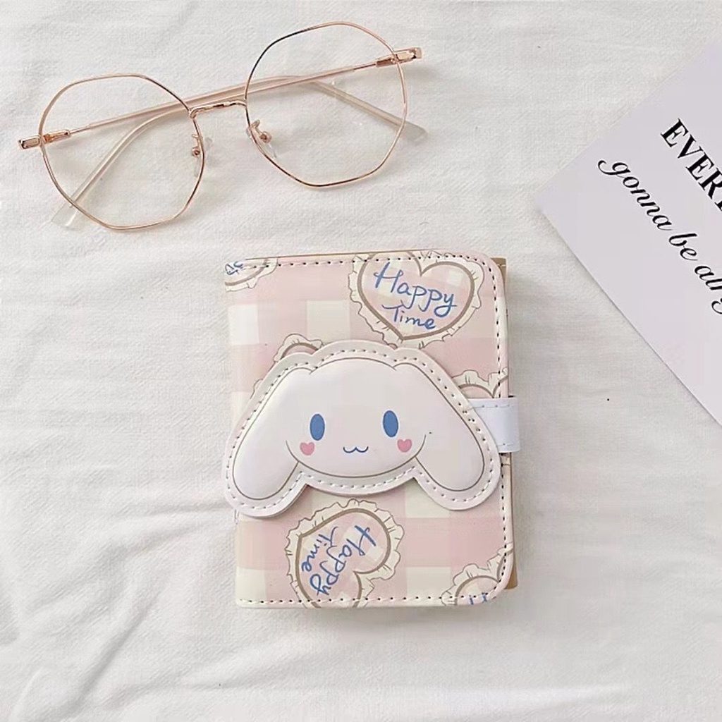 Yuki Ví Ngắn Gập Ba Bằng Da pu Chống Trộm Đa Năng In Họa Tiết Chó Hoạt Hình Dễ Thương Có Khóa Cài Nam Châm Cho Nữ