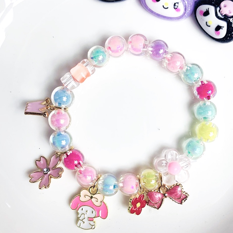 Phụ kiện trẻ em thời trang kuromi hello kitty giai điệu phim hoạt hình hoa nhiều màu hạt vòng tay trẻ em
