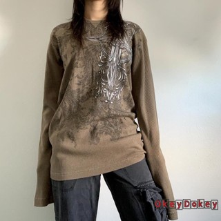Áo Thun Nữ Tay Dài Cổ Tròn In Hình Thánh Giá Phong Cách gothic Thời Trang okdk-y2k