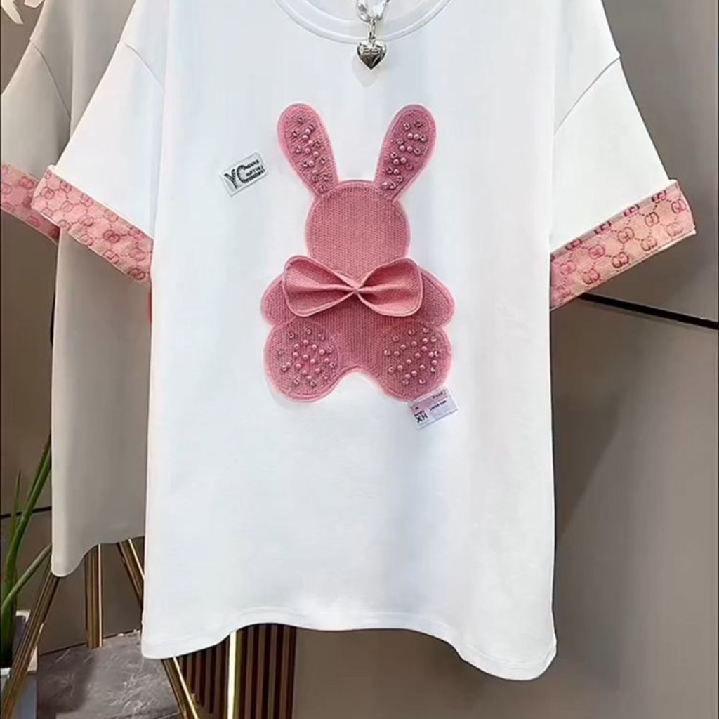 Summer cartoon short-sleeved t-shirt loose 2023 plus size women's top