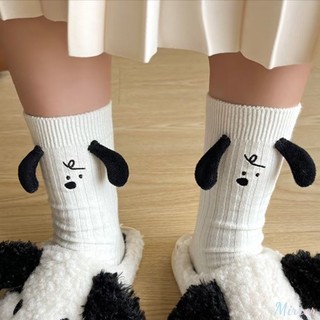 ♕ vớ puppy dễ thương tai lập thể siêu dễ thương vớ hoạt hình puppy đen trắng vớ ống trung bình đa năng
