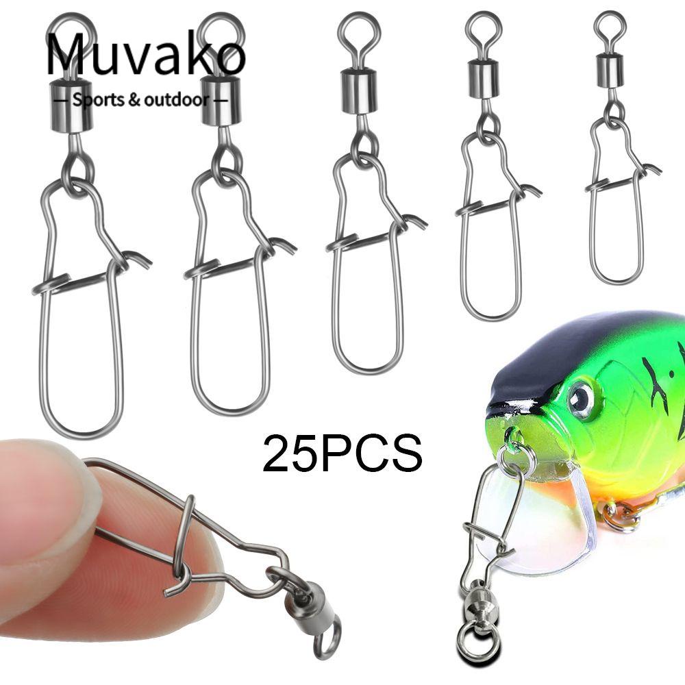 Muvako 25 cái phụ kiện câu cá vòng bi lăn xoay khóa câu cá ghim móc câu xoay giải quyết chụp bằng thép không gỉ