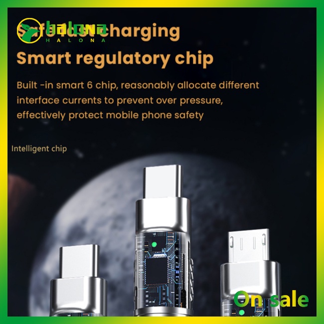 Halo 3-trong-1 6a 120w cáp sạc nhanh kim loại usb cáp sạc 8-pin tương thích cho iphone micro usb type-c