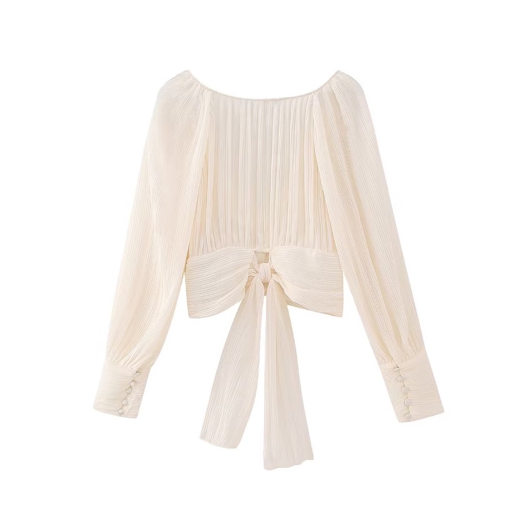 Zara blouses nữ phong cách mới trở lại nơ áo sơ mi ren-up7969231+ Váy xếp ly eo cao9878170