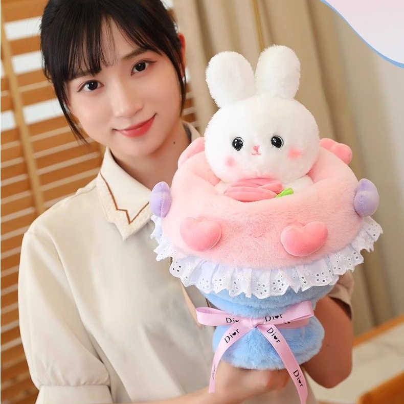 Panda ~ dBúp bê nhồi bông thỏ dễ thương  Hồng bé gái trái tim công chúa Thỏ bó hoa Búp bê thỏ Búp bê gối mềm Siêu dễ thương Quà tặng ngày lễ tình nhân Quà tặng sinh nhật 0183