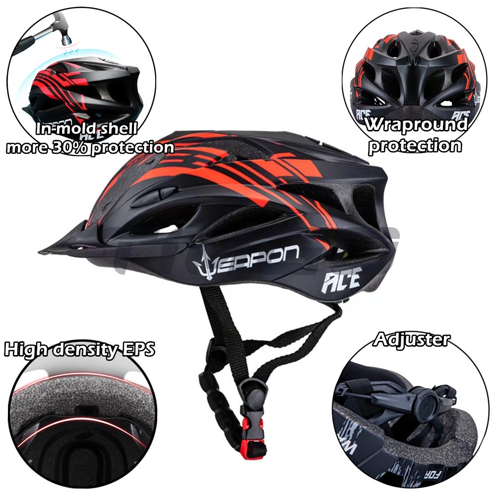 Eapon ace mtb mountain road bike mũ bảo hiểm người lớn đi xe đạp an toàn có thể tháo rời vành đen đỏ