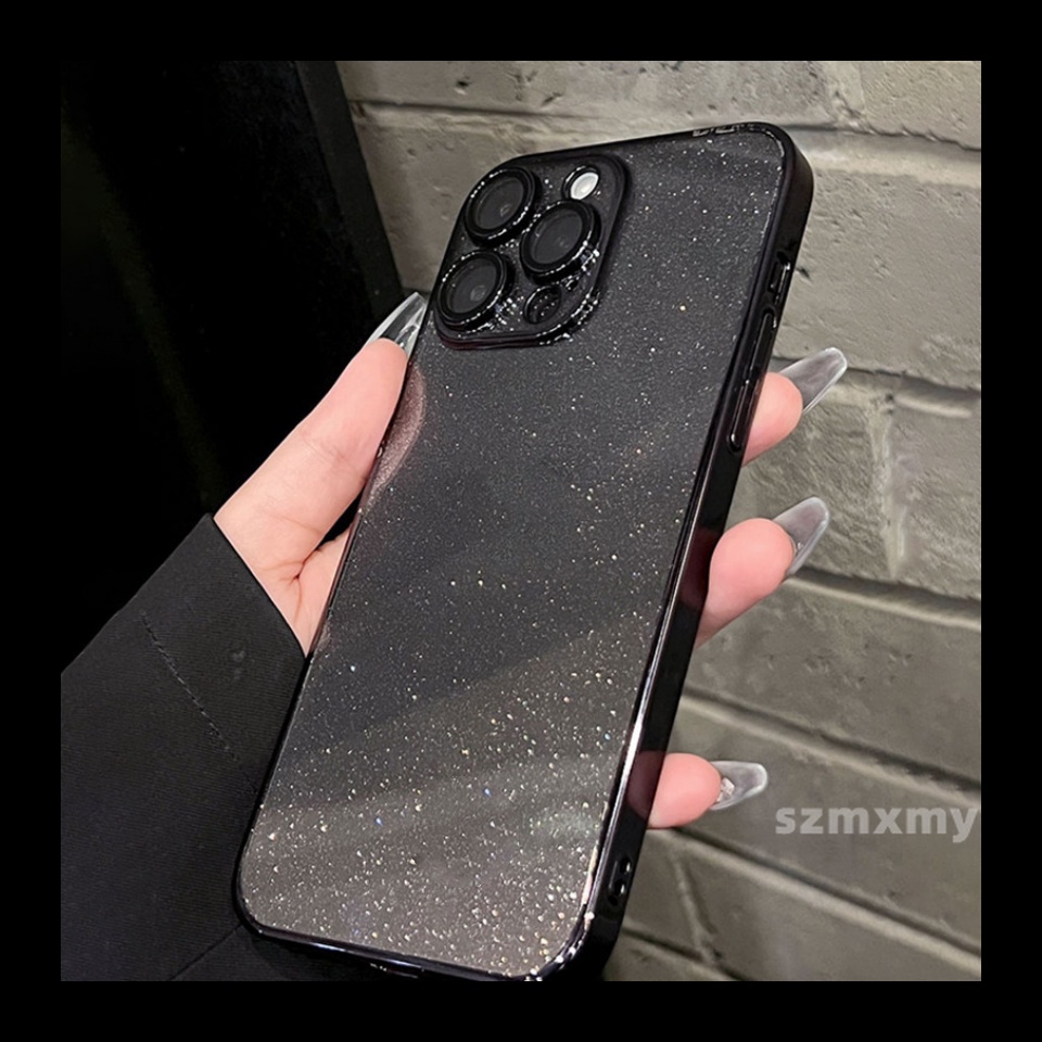 Mạ sang trọng vỏ điện thoại trong suốt long lanh cho iphone 15 14 plus 13 12 pro max siêu mỏng bling vỏ pc acrylic chống va đập