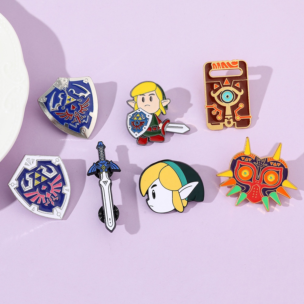 Legend of zelda ghim men breath of the wilderness adventure game brooch mask shield pin lapel badges món quà trang sức cho bạn bè