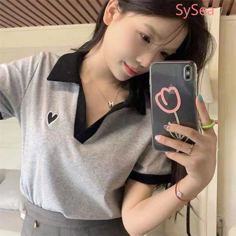 Áo Kiểu Cổ Chữ V Thêu Họa Tiết Trái Tim Phong Cách Retro Hàn Quốc