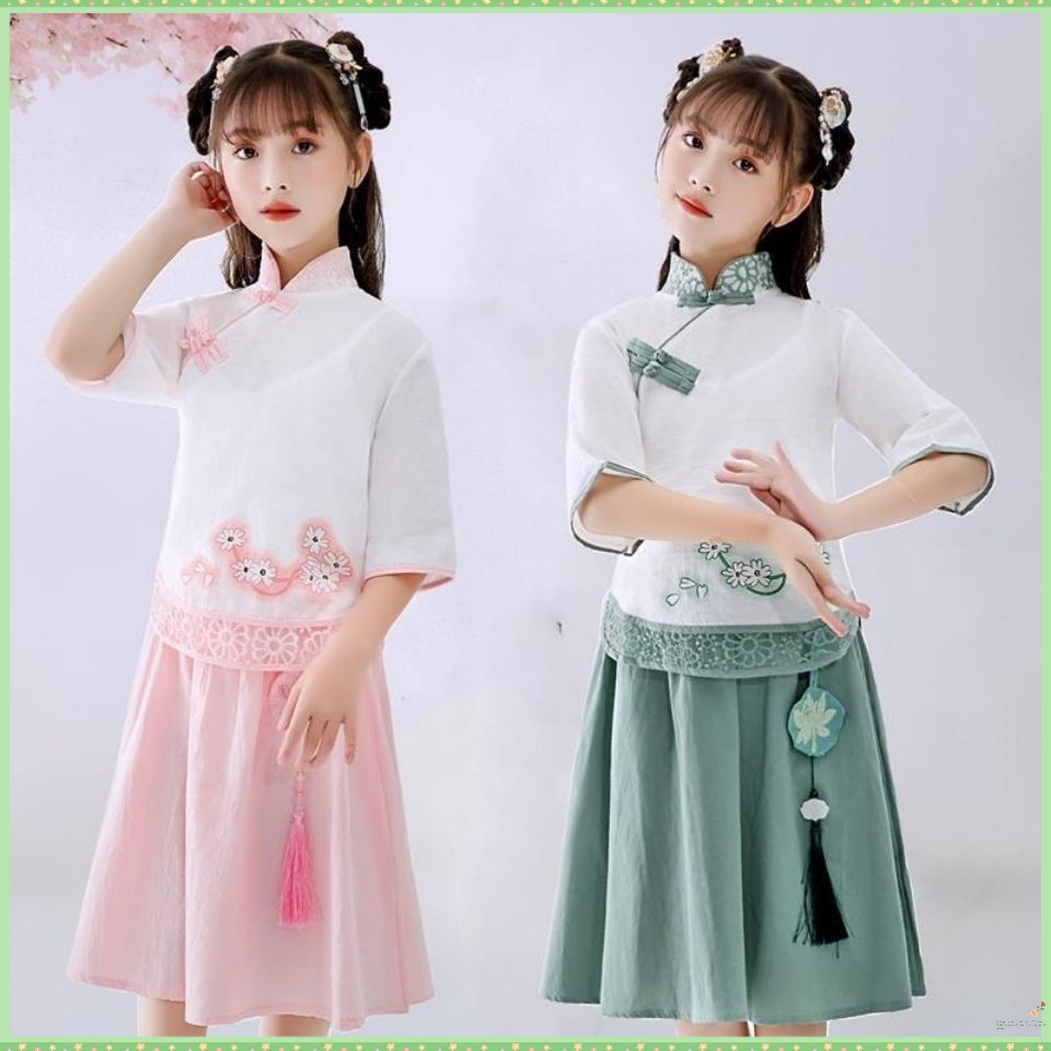 Bộ Áo Váy Sườn Xám Phong Cách Trung Hoa Thời Trang Mùa Hè 2023 Dành Cho Bé Gái