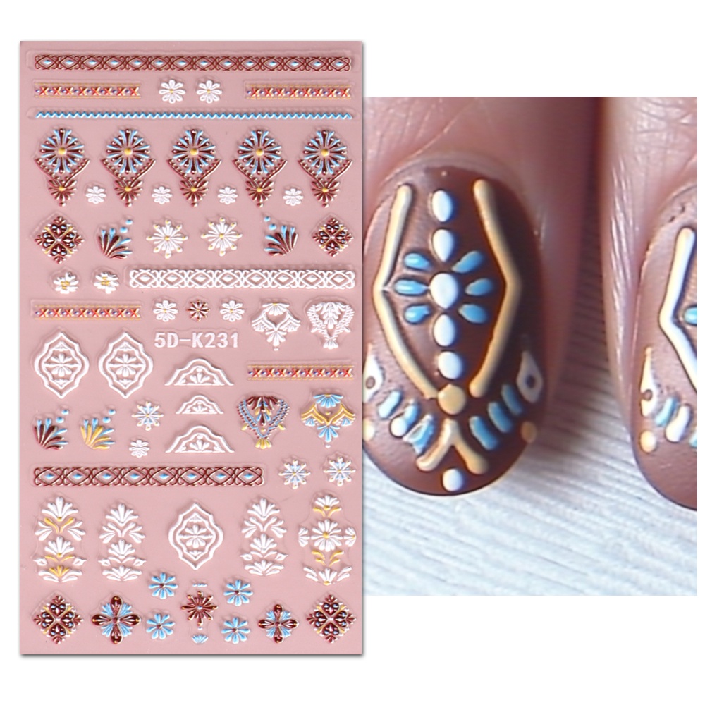 Miếng Dán Trang Trí Móng Tay 5D Bằng Acrylic Họa Tiết Gạch Moroccan Phong Cách Boho