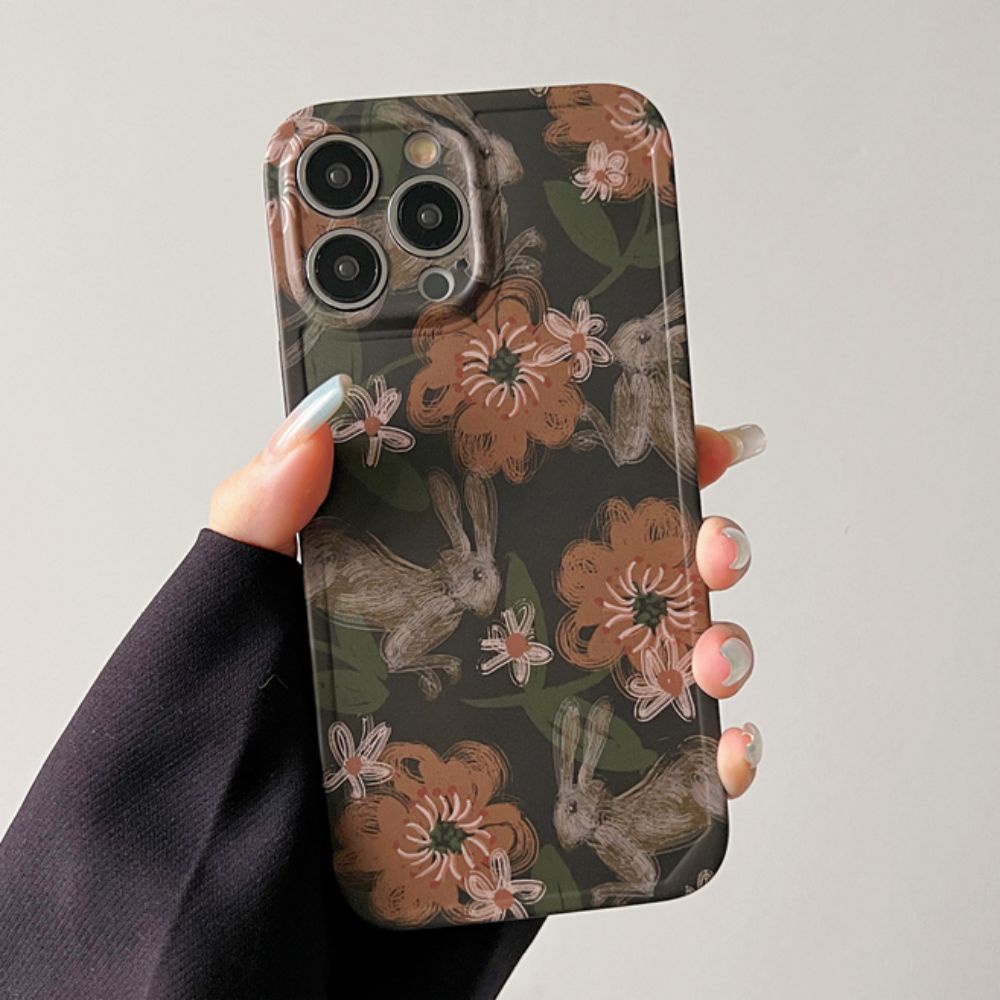 Ốp Điện Thoại IMD Mềm Bảo Vệ Ống Kính Họa Tiết Thỏ Và Hoa Sơn Dầu Cổ Điển Dành Cho IPhone 11 12 13 14 Pro Max