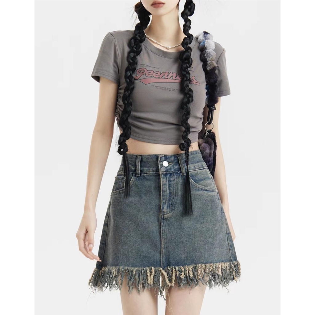 Chân váy jean SUXI dáng chữ A lưng cao phong cách cổ điển thời trang mùa xuân dành cho nữ