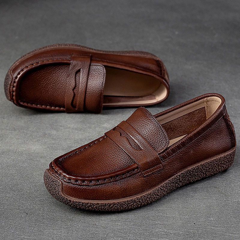 Giày Lười Da Bò Đế Mềm Mũi Tròn Phong Cách vintage Thời Trang Mùa Xuân 2023