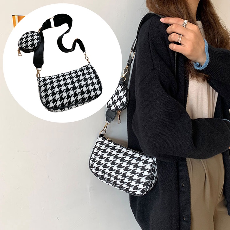 Túi Xách Tròn Đeo Chéo Họa Tiết Caro Vintage Cho Nữ