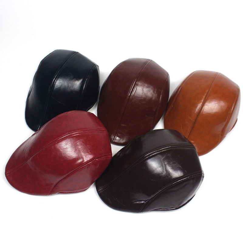 Fancy Mũ Beret Da Màu Đen Xám Trơn Phong Cách Anh Quốc Cổ Điển Thời Trang Xuân Thu Có Thể Điều Chỉnh Được Dành Cho Nam