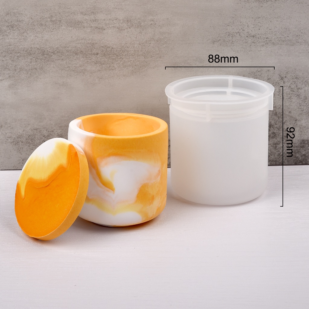 Khuôn Silicone Làm Lọ Thạch Cao / Xi Măng Hình Tròn Kẻ Sọc Kèm Nắp Đậy DIY