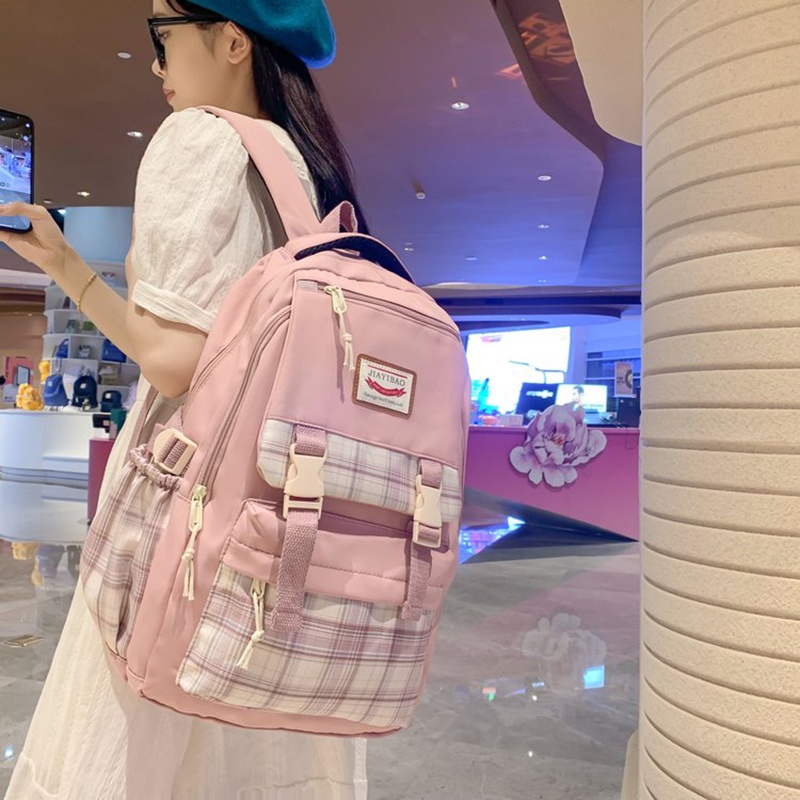 Ba Lô nylon Sức Chứa Lớn Họa Tiết Kẻ Sọc Ba Chiều Thời Trang Hàn Quốc Dễ Phối Đồ Dành Cho Bạn Nữ