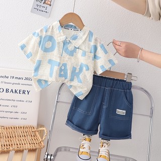 Bộ Áo Sơ Mi Tay Ngắn Phối Quần Short Vải Cotton Thời Trang Mùa Hè Cho Bé Trai