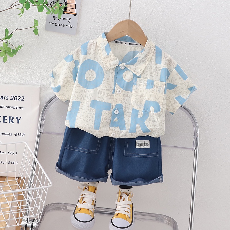 Bộ Áo Sơ Mi Tay Ngắn Phối Quần Short Vải Cotton Thời Trang Mùa Hè Cho Bé Trai