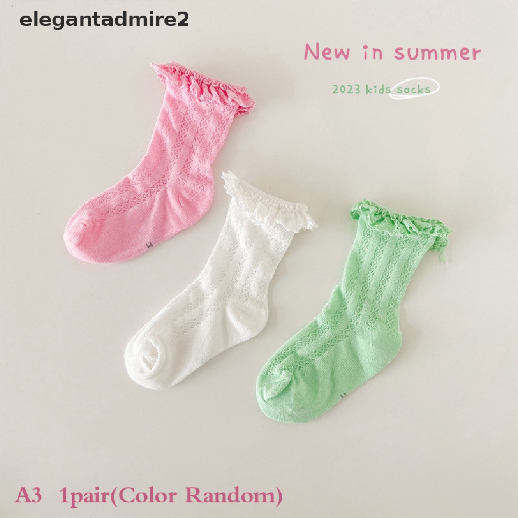 Vớ Cotton Phối Ren Hoa Nhún Bèo Màu Trơn Kiểu Công Chúa Xinh Xắn Cho Bé Gái