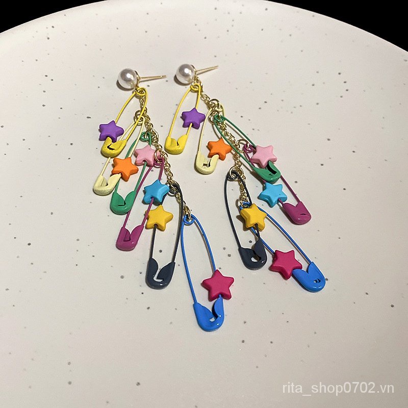 Bông Tai Dáng Dài Đính Ngôi Sao Nhiều Màu Sắc Phong Cách Hàn Quốc Thời Trang Mới 2023