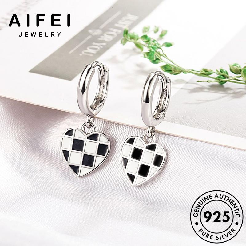 AIFEI JEWELRY hàn 925 phụ thật bông tai khuyên bạc trang xỏ bản cao trắng tròn kiện nữ nguyên tua đen thời vành sức cấp Thời lưới quốc E696