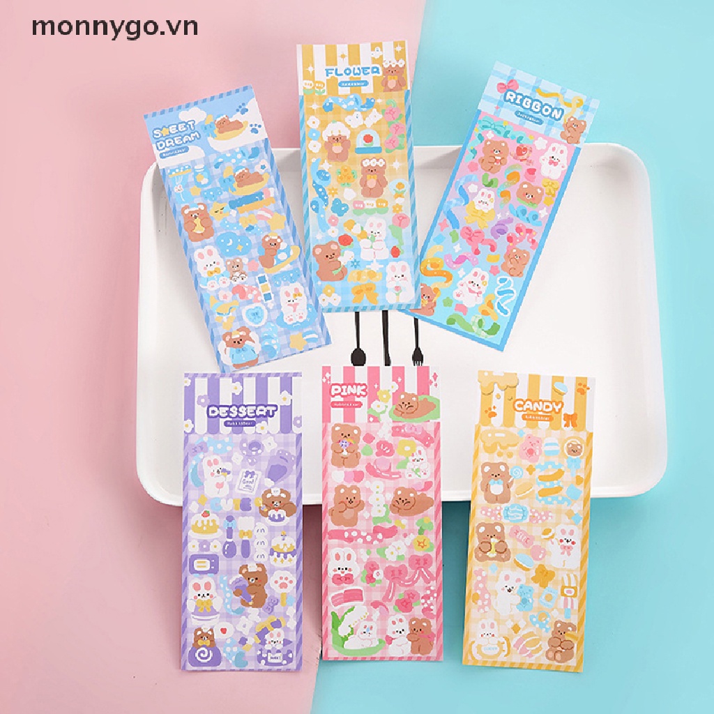Set 6 Tấm Hình Dán Monogo Họa Tiết Hoạt Hình Dễ Thương Lấp Lánh Trang Trí Phong Cách Hàn Quốc