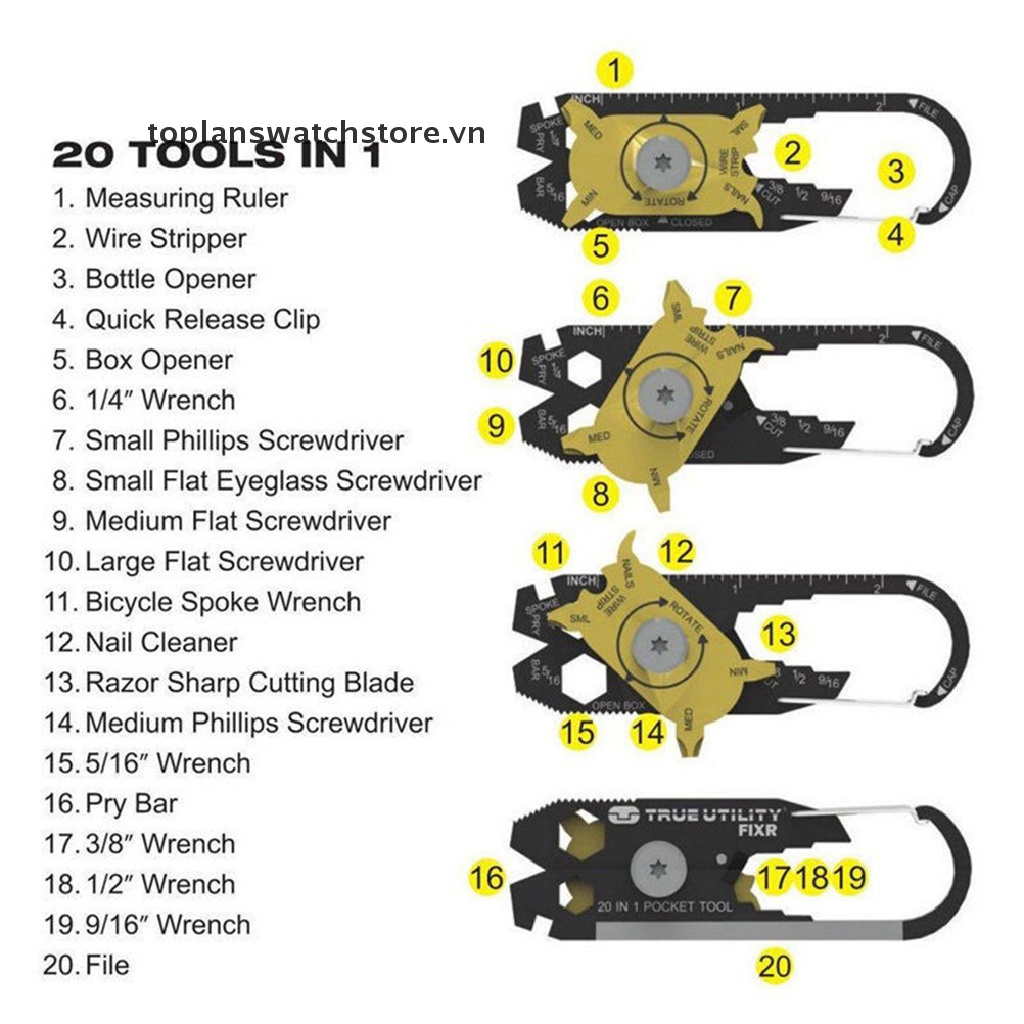 Móc Khóa Kiêm Dụng Cụ Mở Nắp Chai Đa Năng 20 Trong 1