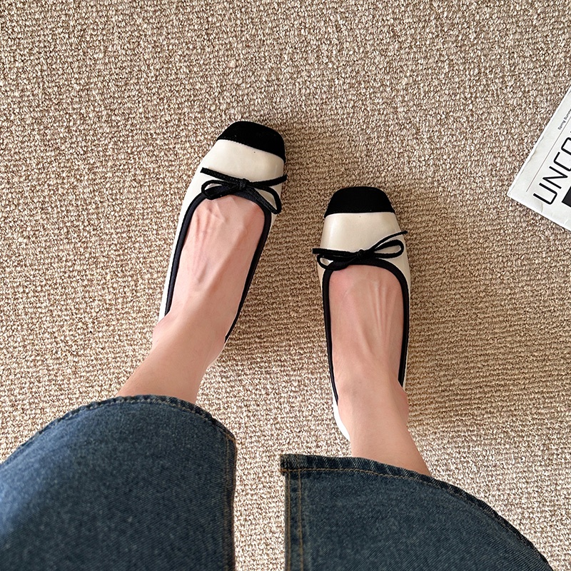 Giày Búp Bê Đế Bằng Mũi Vuông Màu Đen Thời Trang Mùa Xuân 2023 Cho Nữ