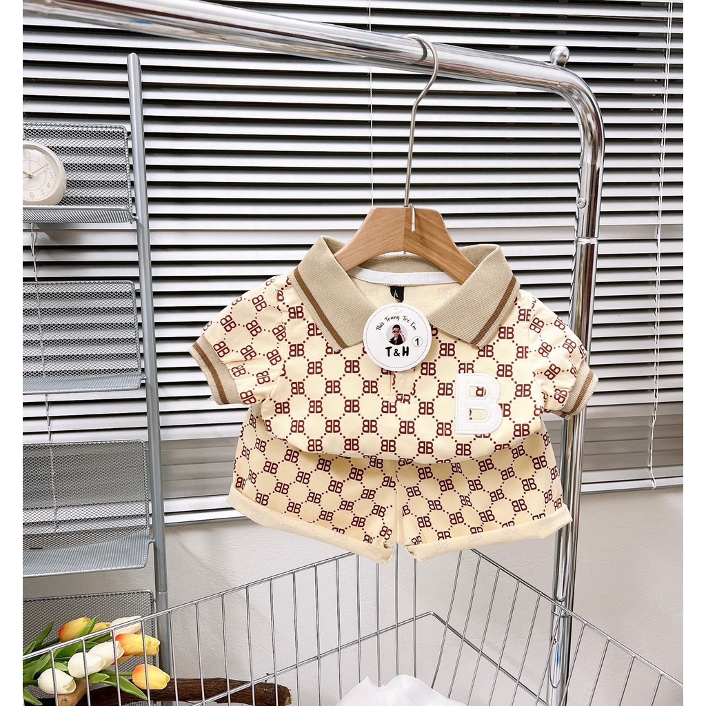 [8-18kg] Bộ cotton có cổ cho bé trai thêu chữ B TH kids cực chất