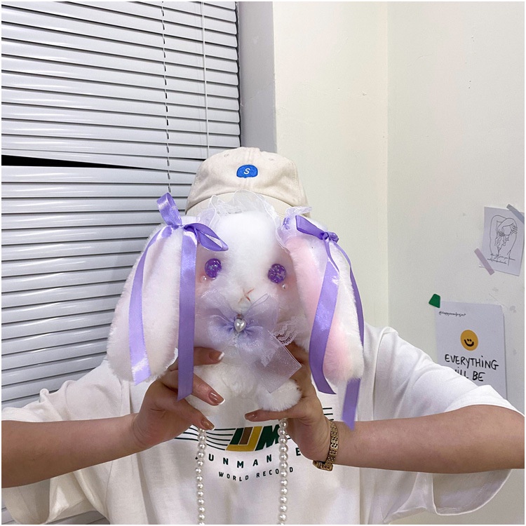 Túi Đeo Chéo Hình Thỏ Nhồi Bông Dễ Thương Phong Cách Lolita Nhật Bản