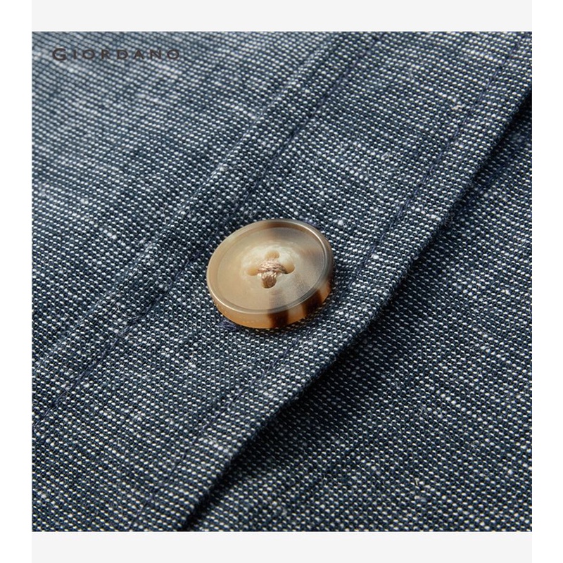 GIORDANO WOMEN Linen cotton ruffle hem short sleeve shirt 05343460