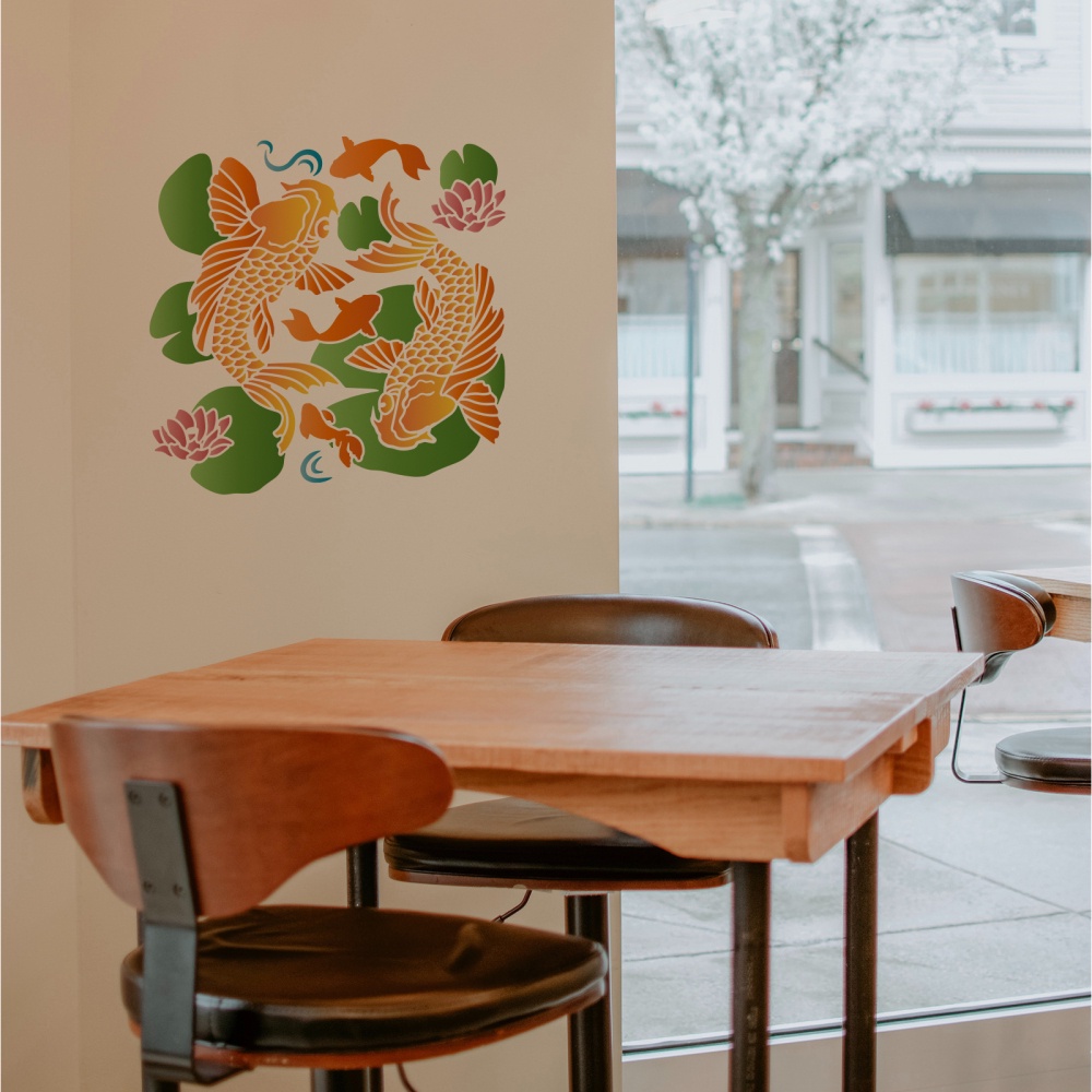 1 Khuôn Vẽ Hình Cá Koi Và Lá Sen 30x30cm Trang Trí Tường DIY