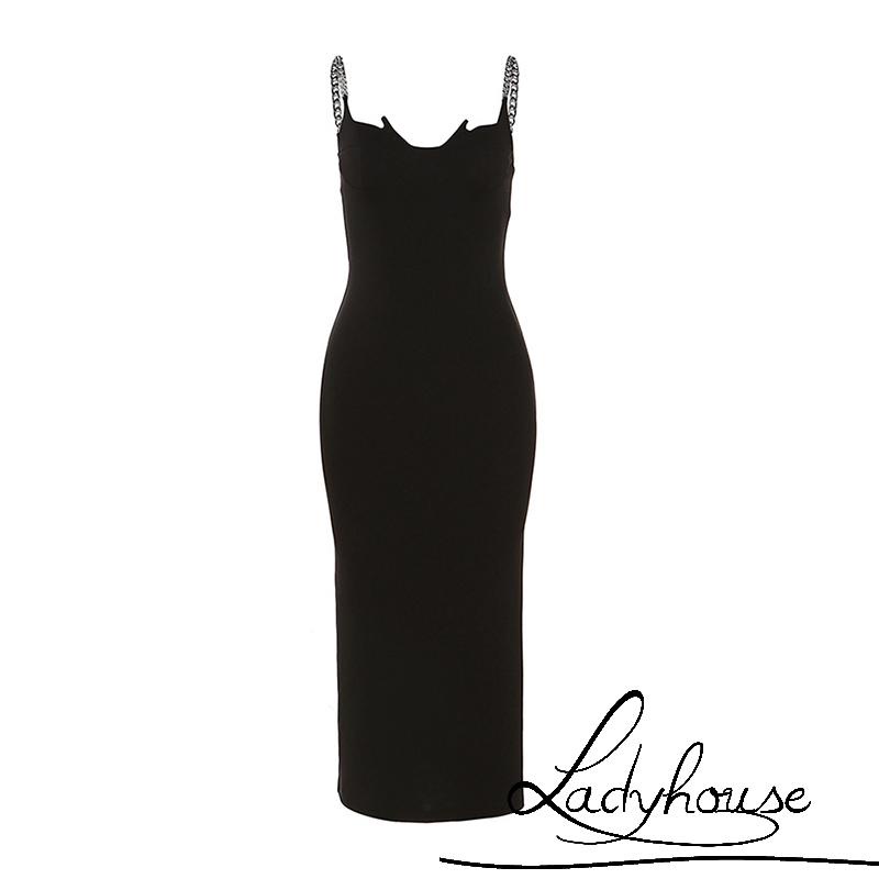 Đầm Midi Hai Dây Cổ Chữ V Màu Trơn Thời Trang Mùa Hè Cho Nữ