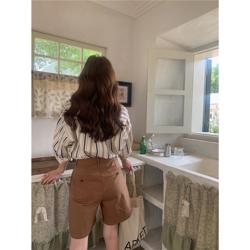 SUXI Áo Sơ Mi Nữ Dài Tay Kẻ Sọc Thời Trang Hàn