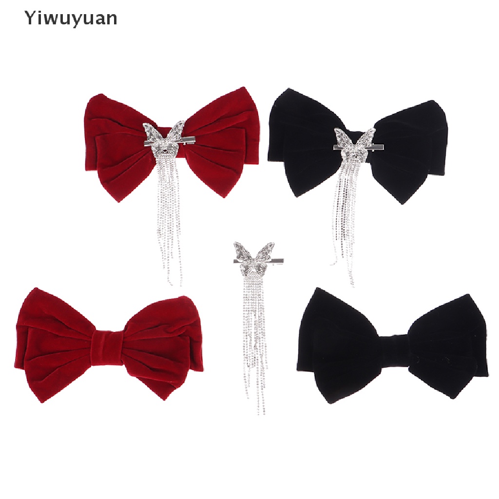 < Yiwuyuan > Trâm Cài Tóc Nơ Nhung Đính Đá Phối Tua Rua Kiểu Hàn Quốc Thủ Công Cho Bé Gái Giảm Giá