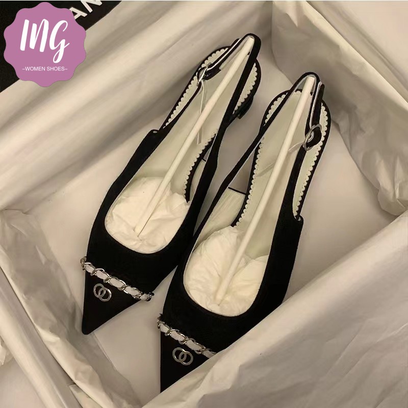Giày Cao Gót Mũi Nhọn Phối Dây Xích Thời Trang Quyến Rũ Cho Nữ