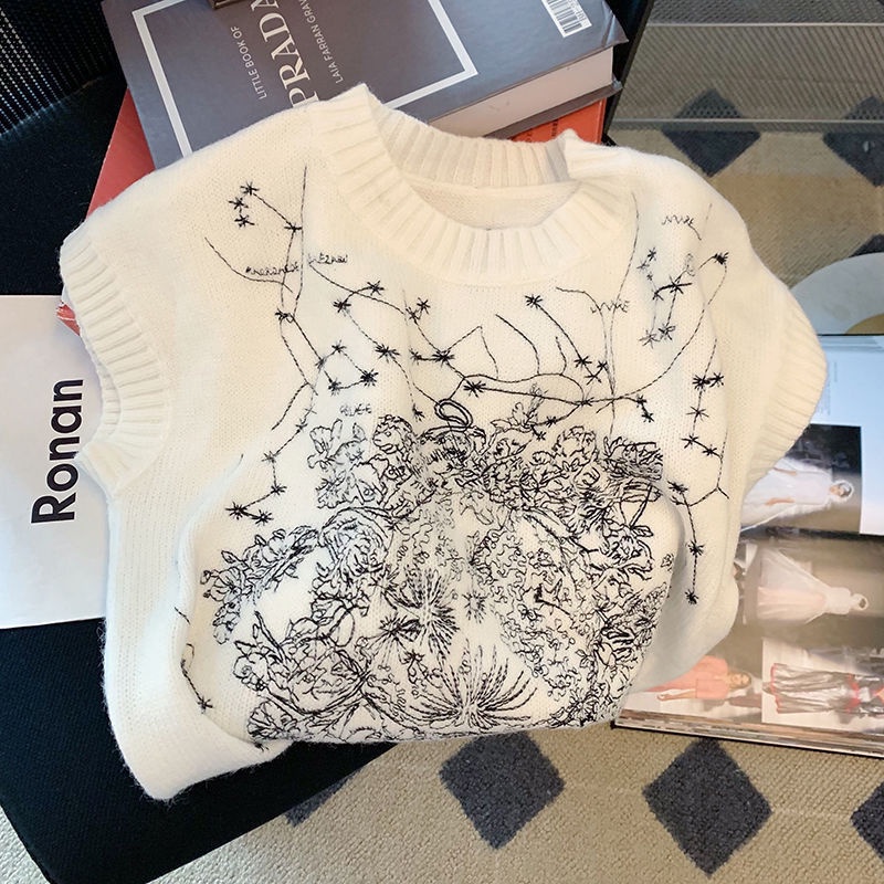 Áo Dệt Kim Sát Nách Cổ Tròn Thêu Họa Tiết Thời Trang Mùa Hè Hàn Quốc Cho Nữ