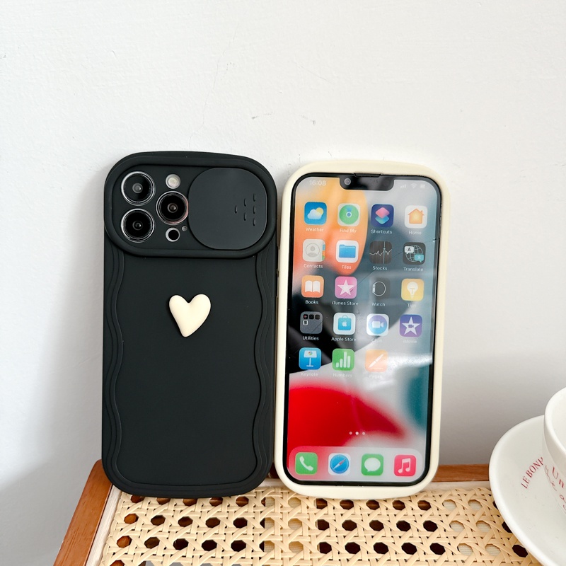 Ốp Điện Thoại TPU Dẻo Màu Be Hình Trái Tim 3D Đơn Giản Cho iPhone 14 13 12 Pro Max Plus 11