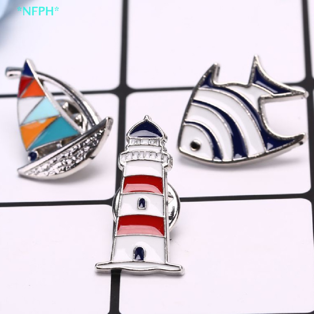 Nfph &gt; Ghim Cài Áo Hình Thuyền Buồm Cá Thủy Thủ Mặt Trăng Tráng Men Thời Trang Mới