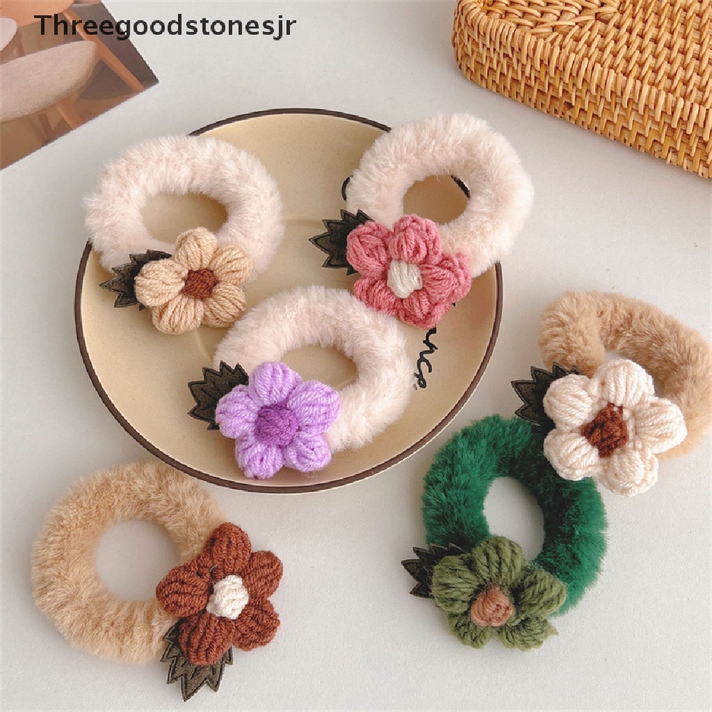 Dây Cột Tóc Cao Su Co Giãn Bọc Vải Bông Họa Tiết Hoa Tai Thỏ Dễ Thương Cho Nữ JR