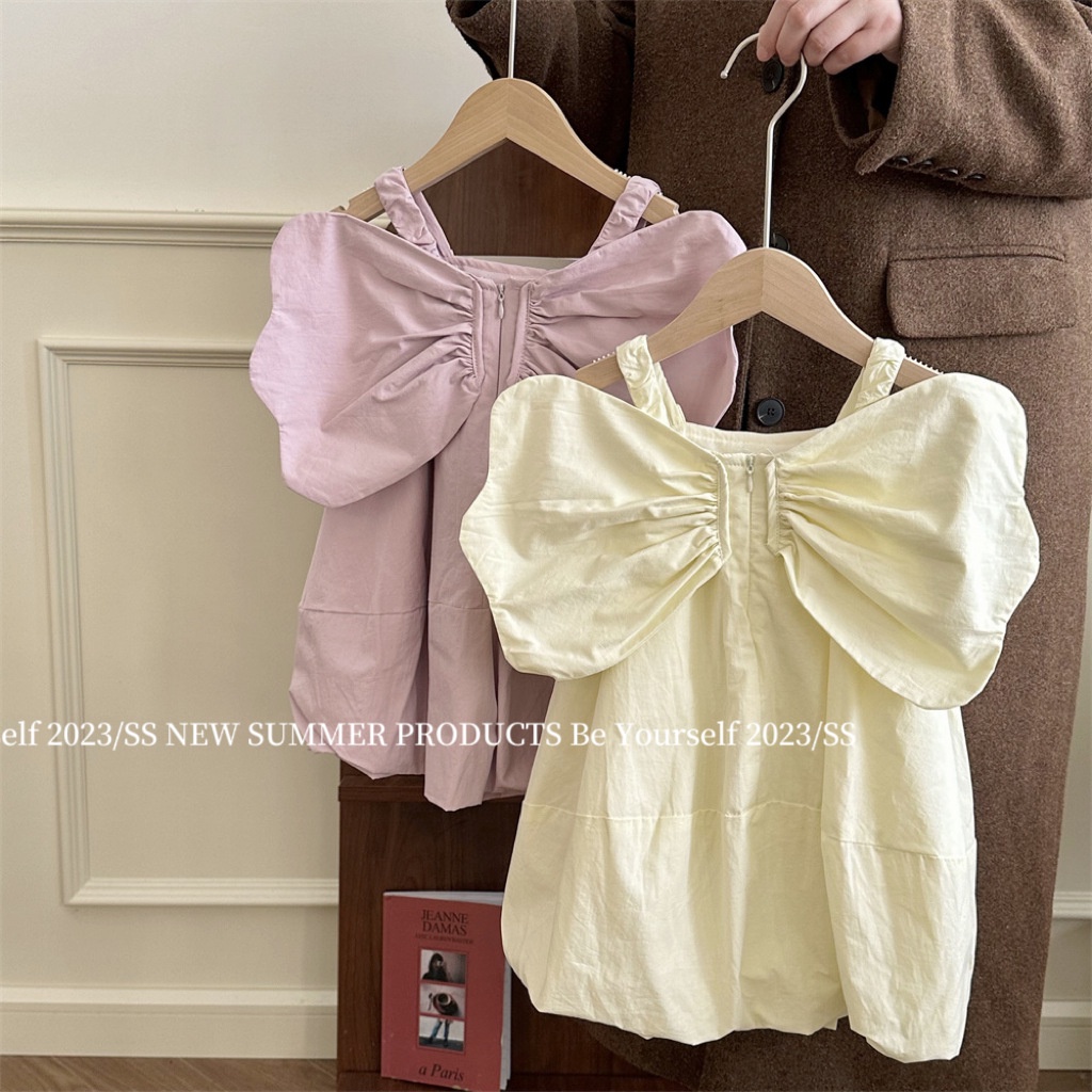 Váy liền trẻ em váy hai dây sau cánh bé gái phong cách Hàn Quốc mẫu mới mùa hè 2023 váy vải cotton không tay kiểu Nhật