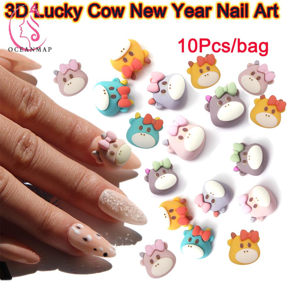 Set 10 Phụ Kiện Trang Trí Móng Tay 3d Cho Năm Mới