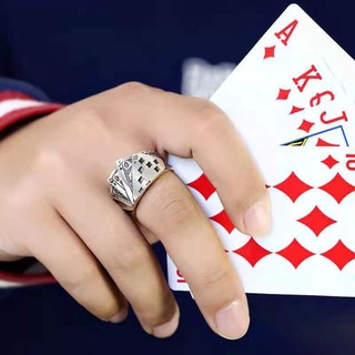 Nhẫn Unisex Hở Chạm Khắc Lá Bài Poker Độc Đáo