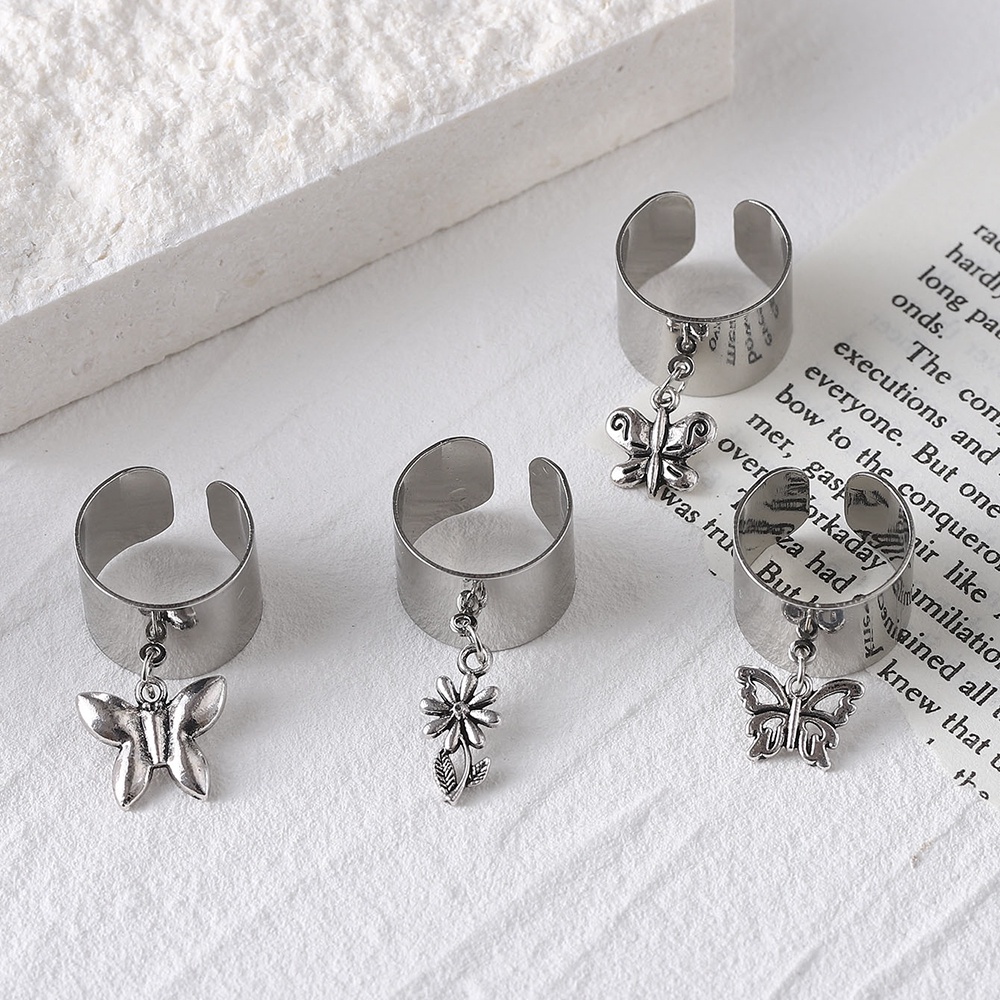 Bộ 4 Khuyên Tai Bạc Mặt Hình Hoa Và Bướm Thời Trang Cho Nữ
